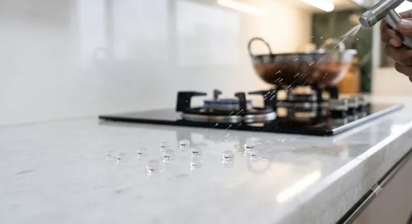 Marble countertop protected with Charlie Blue Kitchen PPF in Bangalore studio